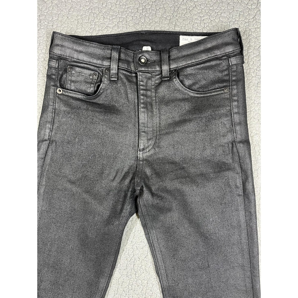 Rag & Bone Jeans Womens 27 Shiny Black High Rise Skinny Denim Stretch Coated - Picture 2 of 16
